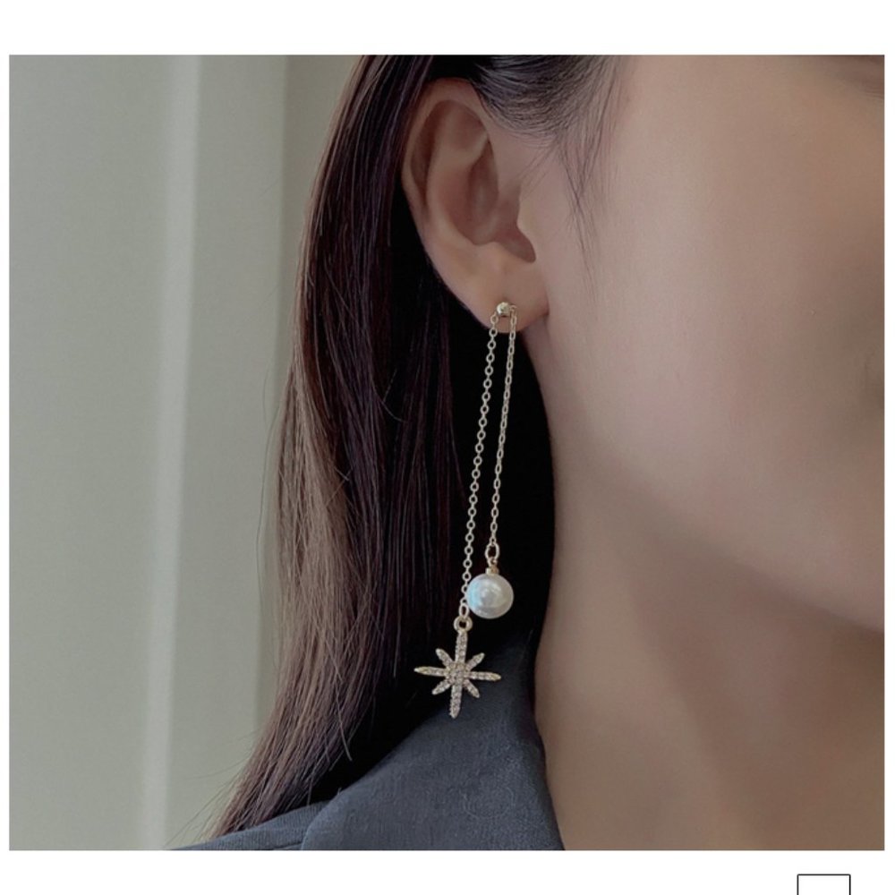 💙Star Shiny Pearl Threader Earrings - Picture 5 of 12